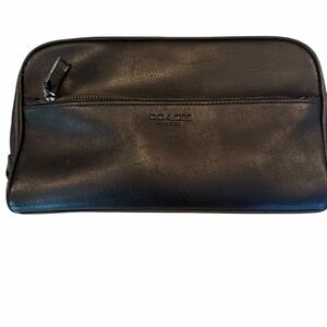 Coach Black Leather Toiletry Pouch with Front Zip